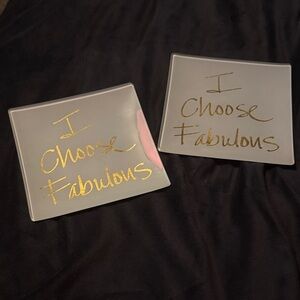 Gold Script Square Plates I Choose Fabulous Jewelry Tray Trinket Dish Catch All